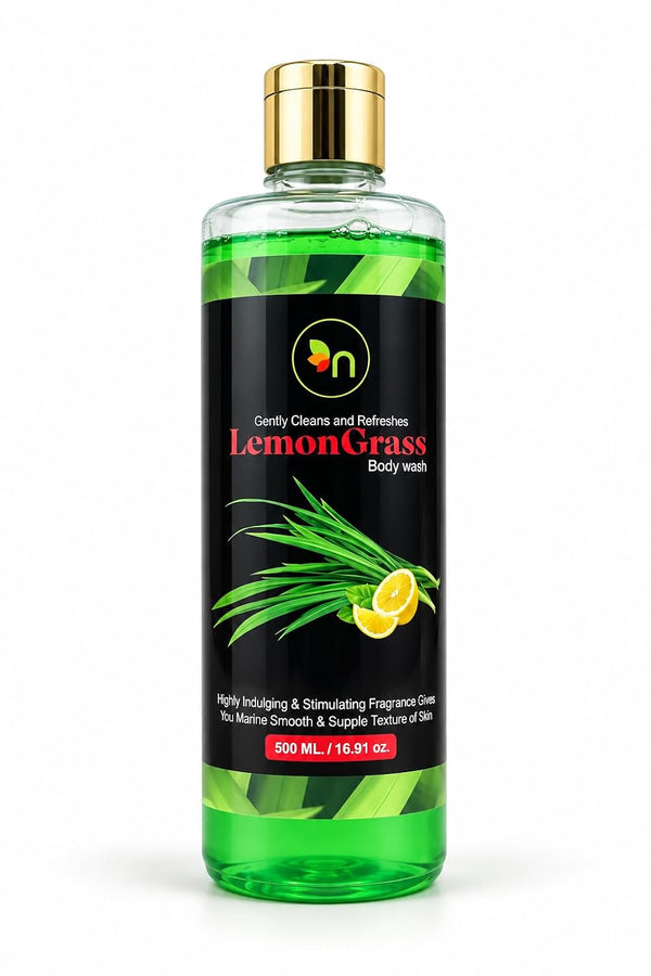 Lemongrass Body Wash 500 ml | Refreshing Shower Gel with Lemongrass Extract & Essential Oil | Enriched with Vitamin B5 & B3 | Moisturising Body Cleanser | Paraben Free
