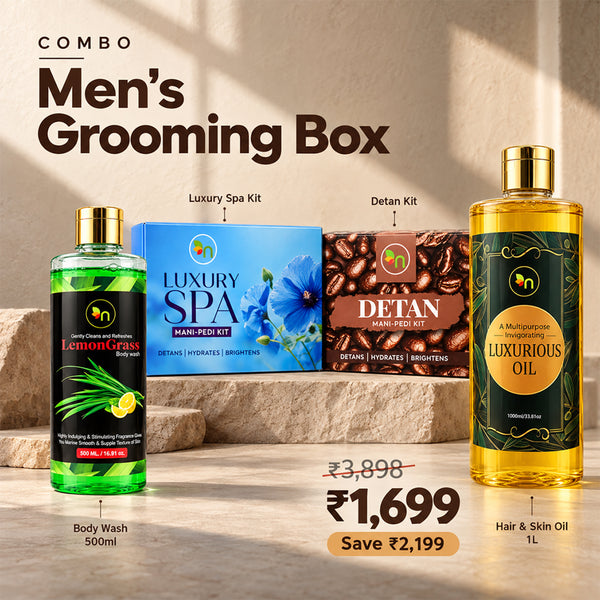 Combo Men's Grooming Box ( Lemongrass & Luxury Spa Kit & Detan Kit & hair-skin Oil )