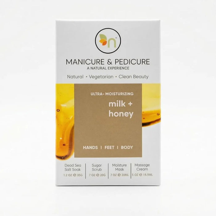 Milk & Honey Manicure Pedicure Kit, Ultra Moisturizing Hand, Foot & Body Care Set with Dead Sea Salt Soak, Sugar Scrub, Moisture Mask & Massage Cream, Natural Spa Treatment, 90g