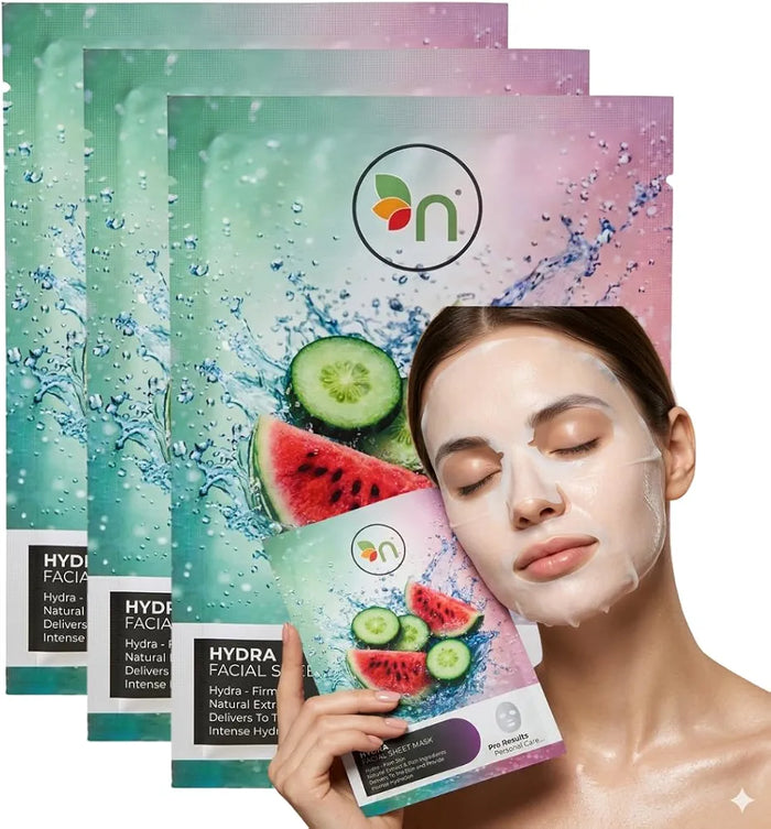 Hydra Face Mask Sheet with Watermelon & Cucumber Extract 25g x 3 | Hyaluronic Acid for Deep Hydration | Skin Firming & Glow | Single Use Sheet Mask