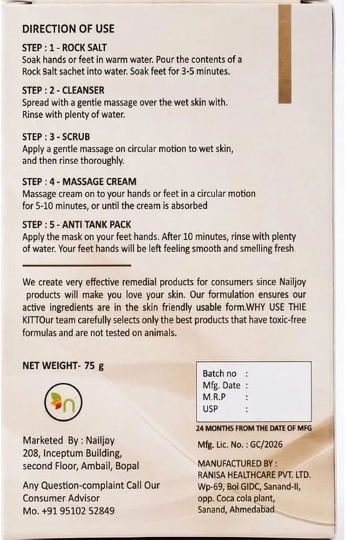 D-Tan Manicure & Pedicure Kit, Tan Removal, Skin Rejuvenation & Brightening Treatment for Hands & Feet, Professional Salon Care in 5 Step at Home, 75g