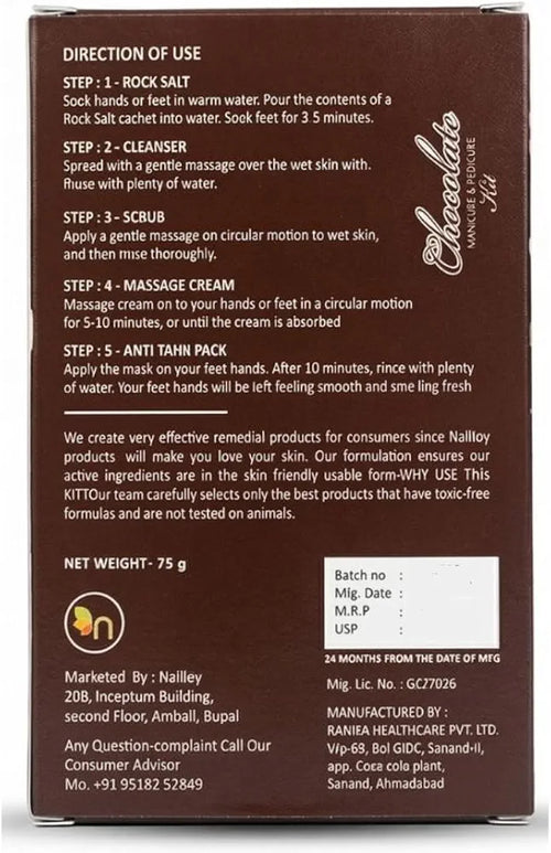 Chocolate Manicure & Pedicure Kit, Tan Removal, Skin Rejuvenation & Brightening Treatment for Hands & Feet, Professional Salon Care in 5 Step at Home, 75g